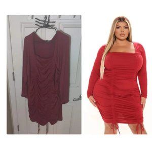 Plus size ruched square neck mini dress
